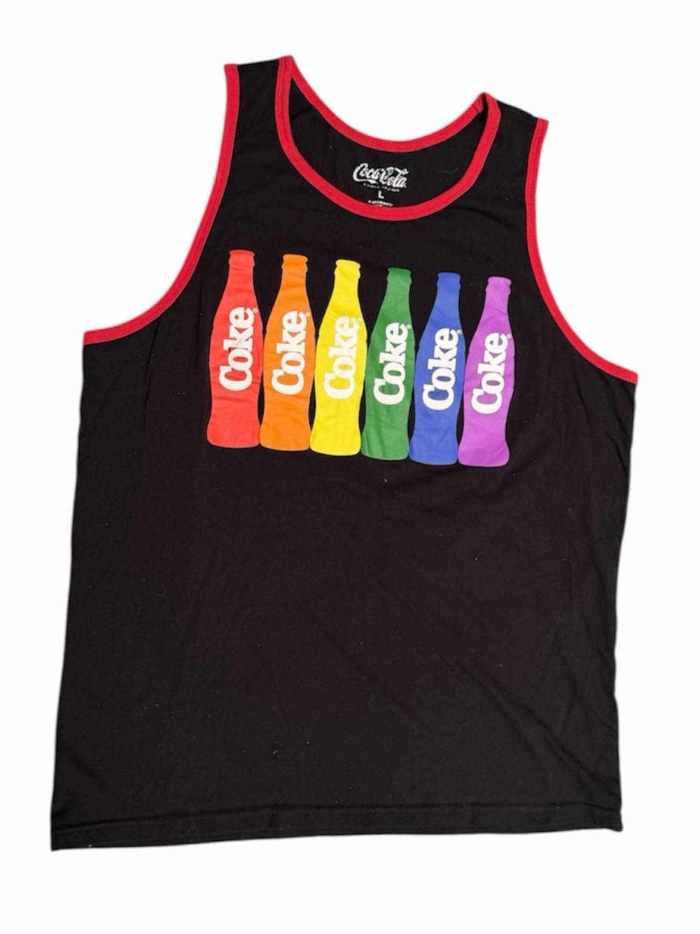 Coca-Cola Rainbow Pride Bottles Tank Top Black Red Ringer Coke Shirt Mens L